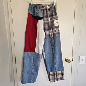 Recycled Jeans Women's L Multicolor Flannel Plaid Denim